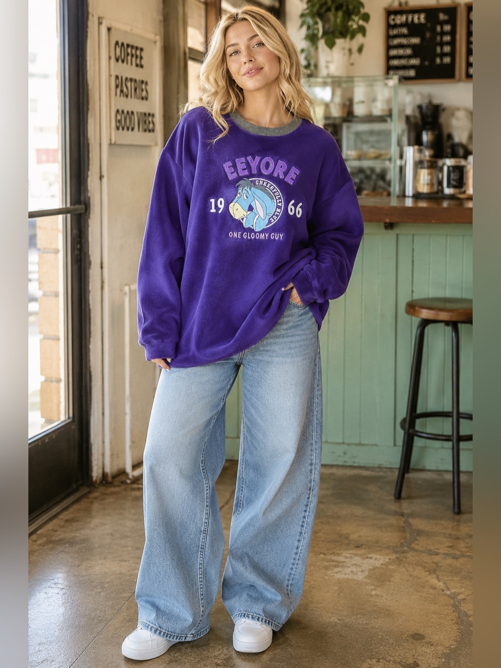 Vintage Disney Eeyore Fleece Sweatshirt Purple Embroidered Crewneck XL cozy - Picture 7 of 7